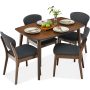 Best Choice Products 5-Piece Compact Wooden Mid-Century Modern Dining Set w/ 4 Chairs, Padded Seat & Back - Walnut/Charcoal - Image 1