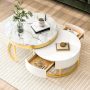 Harper & Bright Designs Round Gold Nesting Coffee Table Set of 2 with Storage Drawers - Image 1