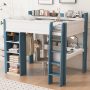 Euroco Wood Full Size Loft Bed with Storage Headboard, Bookcase. Desk and Clothes Hanger for Kids Teens Adults, White&Natural - Image 1