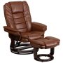 Flash Furniture Bali Contemporary Multi-Position Recliner with Horizontal Stitching and Ottoman with Swivel Mahogany Wood Base in Brown Vintage Leather - Image 1