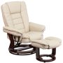 Flash Furniture Bali Contemporary Multi-Position Recliner with Horizontal Stitching and Ottoman with Swivel Mahogany Wood Base in Beige Vintage Leather - Image 1