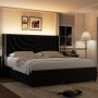 Homfa Twin Size LED Bed Frame with Storage, Wingback Platform Bed with Velvet Upholstered Headboard, Off-White - Image 1