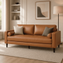 Naomi Home Marisa Genuine Leather Mid-Century Modern Sofa, Removable Cushions, Matching Bolster Pillows, Plush Foam Comfort, Sturdy Hardwood Frame, Spacious 3-Seater Seating, Tan - Image 1