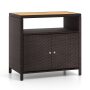 Rattan Storage Cabinet with Acacia Wood Countertop for Poolside Deck and Patio - Image 1