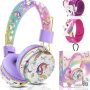TCJJ Unicorn Headphones for Girls Kids for School, Kids Bluetooth Headphones with Microphone & 3.5mm Jack, Teens Toddlers Wireless Headphones with Adjustable Headband for Tablet/PC - Purple - Image 1
