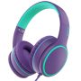 RORSOU R10 On-Ear Headphones with Microphone, Lightweight Folding Stereo Bass Headphones with 1.5M No-Tangle Cord, Purple - Image 1