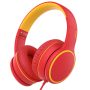 RORSOU R10 On-Ear Headphones with Microphone, Lightweight Folding Stereo Bass Headphones with 1.5M No-Tangle Cord, Red - Image 1