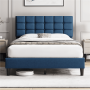 Renwick Upholstered Platform Bed with Square Tufted Headboard for Adult, Queen, Navy Blue - Image 1