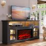 SESSLIFE Fireplace TV Stand for 65 Inch TV, LED TV Console with 23''Electric Fireplace, Entertainment Center Television Table for Living Room or Bedroom, Brown - Image 1