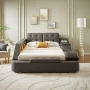 Multifunctional King Bed Frame,Smart Bed with Massage Recliner on Right Speaker/Storage Drawers,Adjustable Leather Up Headboard - Image 1