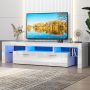 UHOMEPRO TV Stand for TV up to70'', High Gloss Entertainment Center with RGB LED Lights and Storage Shelves, Black Media Console for Living Room - Image 1