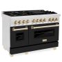 ZLINE - 48 in. Wide 7 Burner Autograph Legacy Dual Fuel Freestanding Range in Satin Steel w/ Black & Gold Accents - Black Matte - Image 2