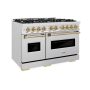ZLINE - 48 in. Wide 8 Burner Autograph Classic Dual Fuel Freestanding Satin Steel Range with Bronze Accents - Stainless Steel - Image 3