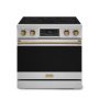 36 in. Wide 5 Elements Gordon Ramsay Series by Thor Kitchen 6.0 Cu. Ft Freestanding Electric Range with Bronze Hardware - Stainless Steel - Image 1