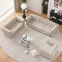 Chesterfield Couches for Living Room, Chair Loveseat and Sofa 3-Pieces Beige Linen Living Room Set with Rolled Arm - Image 1