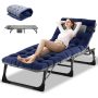 Polyester Portable Folding Sleeping Cot, Convertible Sleeper Chair Bed with Adjustable Backrest, for Outdoor, Home Blue - Image 1
