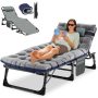 Portable Lounge Chair, Black 5-Fold Sleeping Cots Steel Outdoor Lounge Chair with Cushion Guard Gary Cushion 1-Pack - Image 1