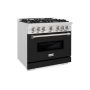 ZLINE - 36 in. Wide 6 Burner 5.2 cu. ft. Classic Dual Fuel Freestanding Satin Steel Range Black Matte Door - Stainless Steel - Image 3