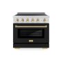 ZLINE - 36 in. Wide 5 Elements Autograph 5.2 Cu.Ft. Paramount Freestanding Induction Range with Gold Accents & Black Door - Matte Black - Image 1