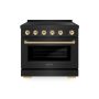 ZLINE - 36 in. Wide 5 Elements Autograph 5.2 cu. ft. Paramount Freestanding Induction Range in Black Steel with Gold Accents - Black Stainless Steel - Image 1