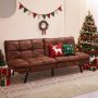 71" Mid Century Modern Leather Convertible Futon Twin Size With Adjustable Arms - Image 1