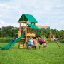 Backyard Discovery Belmont Cedar Wood Swing Set with Wave Slide, Play Deck, Rock Wall Ladder, and Snack Bar Window - Image 1