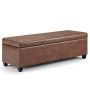 Avalon 48 in. Wide Vegan Leather Storage Ottoman Bench in Soft Blue - Image 1