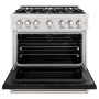 ZLINE - 36 in. Wide 6 Burner 5.2 cu. ft. Classic Dual Fuel Freestanding Satin Steel Range Black Matte Door - Stainless Steel - Image 2