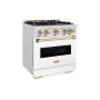 ZLINE - 30 in. Wide 4 Burner 4.2 cu. ft. Autograph Classic Dual Fuel Freestanding Range with White and Bronze Accents - White - Image 2
