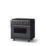Viking - 36 in. Wide 6 Burner Pro 5 Series 5.1 Cu. Ft. Freestanding Sealed Burner Gas Convection Range with Brushed Brass Trim - Cast Black - Image 2