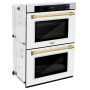 ZLINE - 30 in. Autograph Double Wall Oven w/ Air Fry and White Doors w/ Gold Handles - Stainless Steel - Image 3