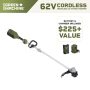62V Cordless Battery 16 in. String Trimmer Cut Swath Brushless Motor, quick reload spool and 2.5 Ah Battery and Charger - Image 1