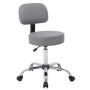 Gray Vinyl Task Stool with Back Rest, Chrome Base and Seat Height Adjustment - Image 1