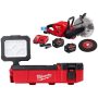 M12 12V Lithium-Ion Cordless PACKOUT Flood Light and M18 18V 9 in. Cut Off Saw Kit W/(2) 12.0Ah Batteries and Charger - Image 1
