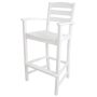 La Casa Cafe Teak Plastic Outdoor Patio Bar Arm Chair - White Frame, White Seat - Image 1