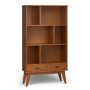 Draper Solid Hardwood 64 in. x 35 in. Mid-Century Modern Wide Bookcase and Storage Unit in Teak Brown - Image 1