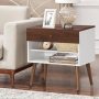 1-Drawer 15 in. Nightstand End Side Table Drawer Storage Shelf Mid-Century Walnut - Image 1