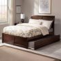 Portland Espresso Brown Solid Wood Frame Full Platform Bed with Footboard and Twin Trundle - Walnut - Image 1