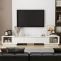 Extendable TV Stand Entertainment Center Black Wood Media Console Fits TV up to 120 in., With Drawers (65.4-106.3"W) - Image 1