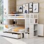 White Twin Over Full/Twin Convertible Bunk Bed with Storage Shelves and Drawers - Image 1