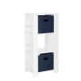 17.38 in. Wide Painted Finish Kids Bookshelf and Toy Organizer Tower 3-Cubbies, 6-Bookracks with Optional 2-Piece Bins (White/Navy Bins) - Image 1