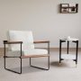 16.7 in. White Round Slate Stone Coffee Table and Single Upholstered Armchair with 3 Pieces - Image 2