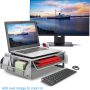 Simple Trending Metal Monitor Stand Riser with Drawer, Wood Desk Computer Organizer with Side Storage for Laptop and Printer, - Image 4