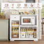 Homfa Microwave Cabinet with Hutch, Kitchen Pantry Cabinet Sideboard with Adjustable Shelves and Drawer for Dining Room, White - Image 3
