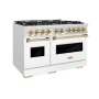 ZLINE - 48 in. Wide 8 Burner Autograph Classic Dual Fuel Freestanding Range with White and Gold Accents - White - Image 3