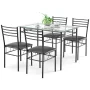 Gymax 5 Piece Dining Set Glass Top Table & 4 Upholstered Chairs Kitchen Room Furniture - Image 2
