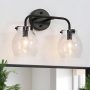 KSANA Black Bathroom Light Fixtures, 2 Light Matte Black Vanity Lights for Bathroom with Seeded Glass Globe, 14" Modern Farmhouse Bathroom Lights Over Mirror - Image 1