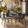 Flash Furniture 28'' Square Glass Metal Table with Black Rattan Edging and 4 Black Rattan Stack Chairs - Image 1