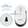 Silent USB Mouse Wired for Mac/PC, Compact Design, Optical Sensor and DPI Switch 800/1200/1600/2400 in White - Image 3