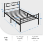 Yaheetech Twin Size Metal Bed Frame with Curved Design Headboard and Footboard, Black - Image 6